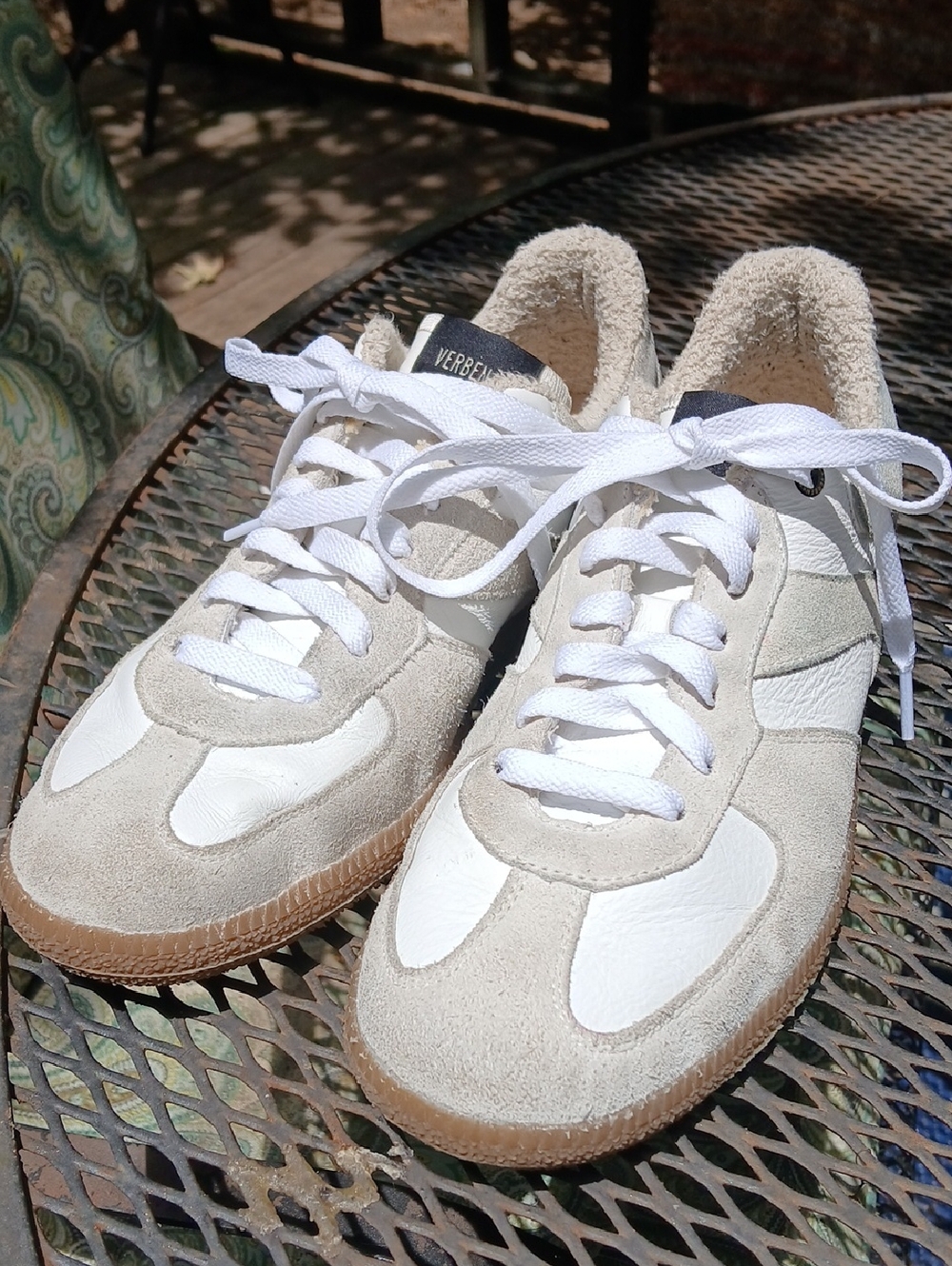 VERBENAS Women’s White & Beige/grey Suede Casual Sneakers,sz.10.5
